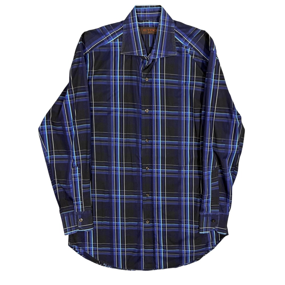ETRO Milano Dress Shirt Plaid Made in Italy 38